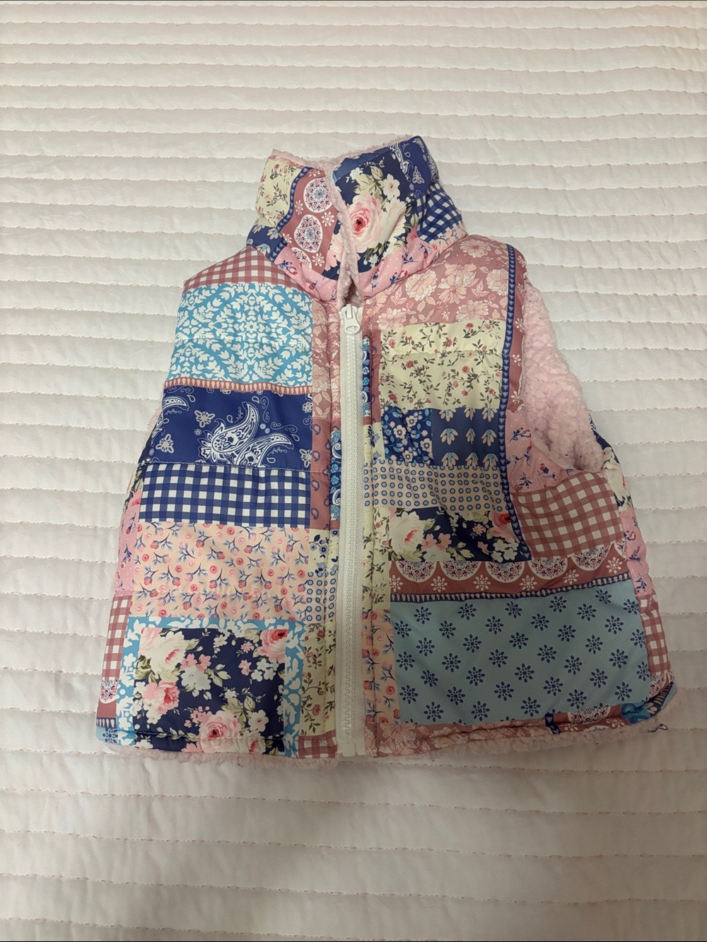 Patchwork Quilted Baby Vest - Pink & Blue Floral Cracker Barrel Viral Vest
